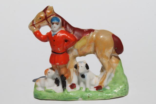 photo of hounds, horse & rider hunt scene vintage china figurine, hand-painted Japan #1