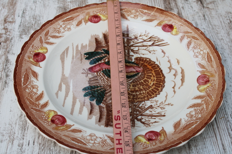 photo of huge ROUND turkey platter or serving tray, vintage Thanksgiving china round seal backstamp w/ peacock  #2