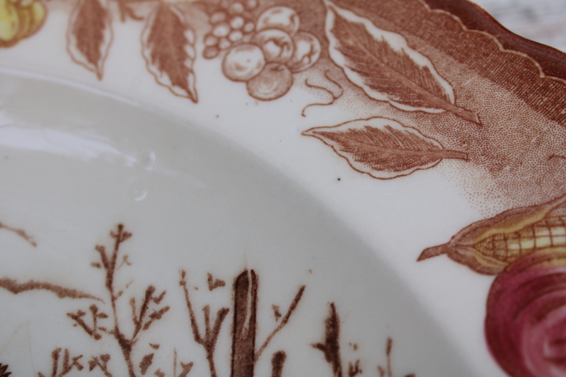 photo of huge ROUND turkey platter or serving tray, vintage Thanksgiving china round seal backstamp w/ peacock  #5