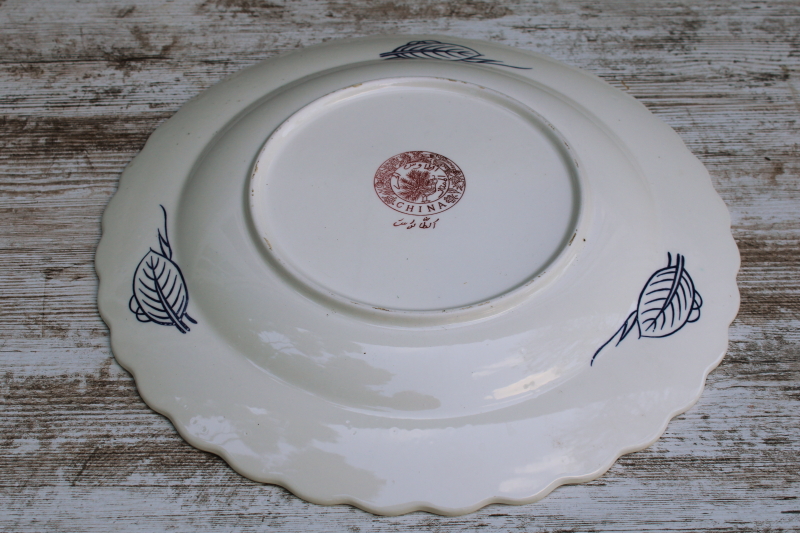 photo of huge ROUND turkey platter or serving tray, vintage Thanksgiving china round seal backstamp w/ peacock  #6