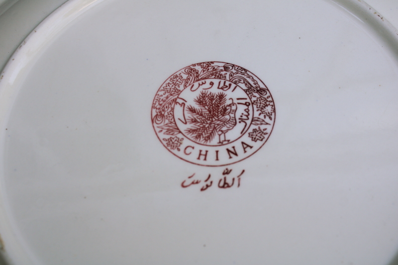 photo of huge ROUND turkey platter or serving tray, vintage Thanksgiving china round seal backstamp w/ peacock  #7