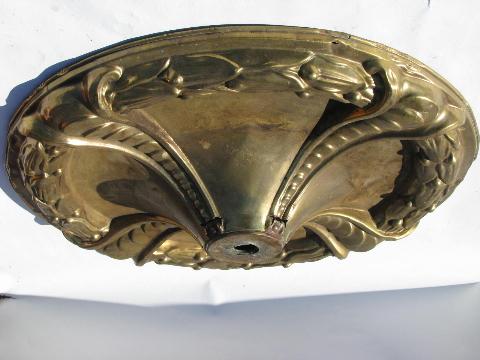 photo of huge Victorian vintage brass ceiling medallion canopy for light fixture/chandelier #1