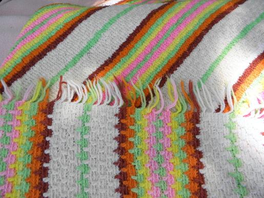 photo of huge afghan or crochet bedspread, southwest Indian blanket retro colors #3