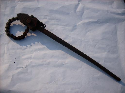 photo of huge antique Armstrong Bros #12 chain wrench, vintage Strong Arm plumbing tool #1