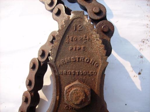 photo of huge antique Armstrong Bros #12 chain wrench, vintage Strong Arm plumbing tool #4