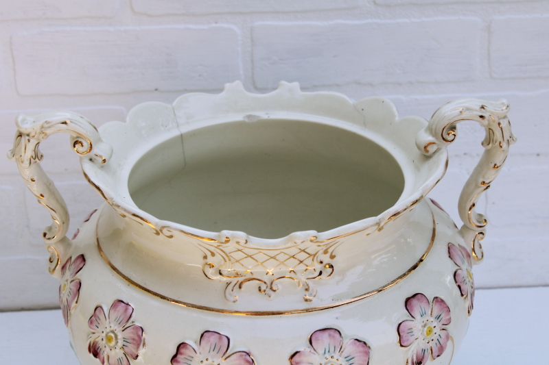 photo of huge antique Victorian jardiniere pot, 1880s vintage Haynes Baltimore china, art nouveau pattern #3