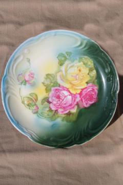 catalog photo of huge antique china charger plate or tray with hand-painted roses, vintage Bavaria