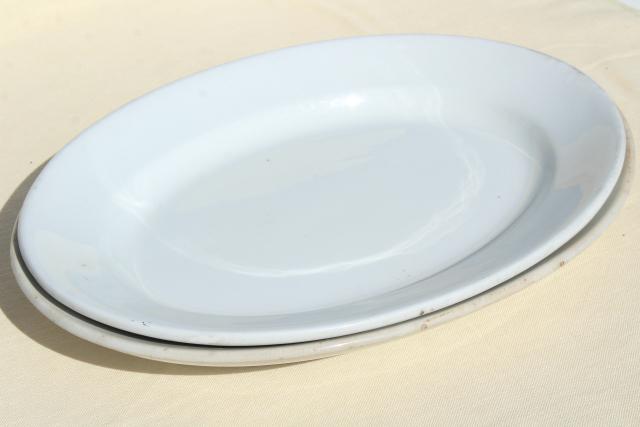 photo of huge antique china platters, heavy old white ironstone oval trays Wedgwood & Meakin #1