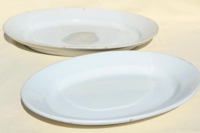 photo of huge antique china platters, heavy old white ironstone oval trays Wedgwood & Meakin #6