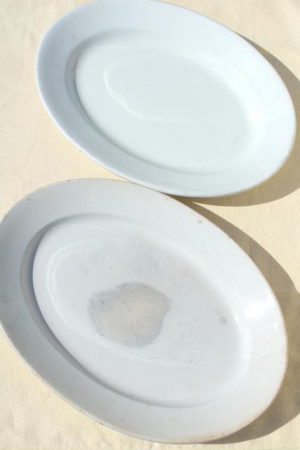 photo of huge antique china platters, heavy old white ironstone oval trays Wedgwood & Meakin #7