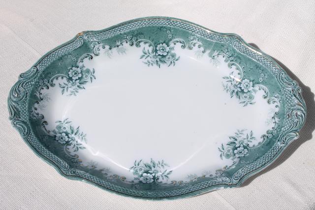 photo of huge antique china tray or platter w/ 1897 date, vintage transferware aqua blue green #3