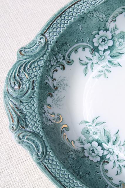 photo of huge antique china tray or platter w/ 1897 date, vintage transferware aqua blue green #4