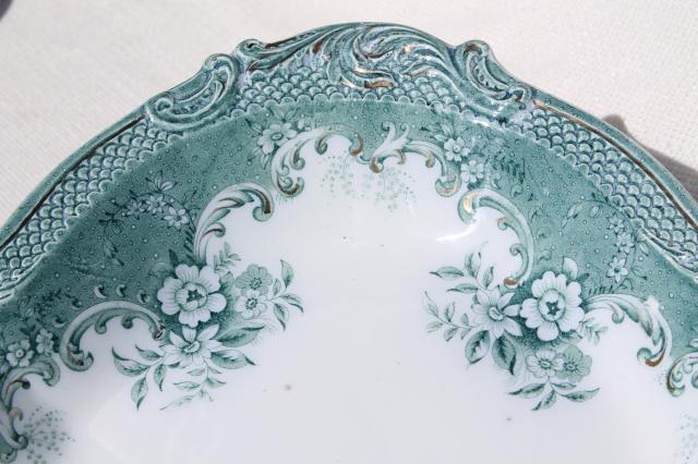 photo of huge antique china tray or platter w/ 1897 date, vintage transferware aqua blue green #6