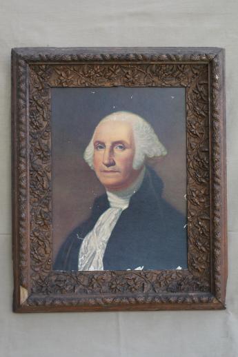 photo of huge antique frame with early 1900s vintage George Washington portrait print #1