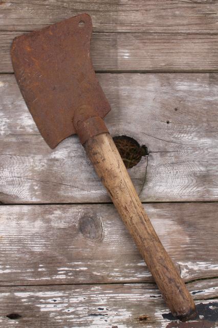 photo of huge antique meat cleaver vintage butchering tool heavy rusty steel blade  #1