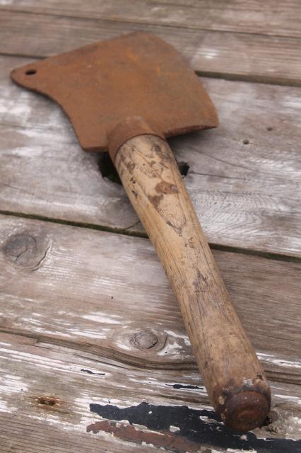 photo of huge antique meat cleaver vintage butchering tool heavy rusty steel blade  #9