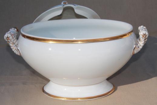 photo of huge antique vintage Limoges china soup tureen, white & gold cable rope Haviland #8