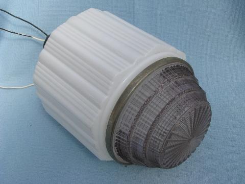 photo of huge art deco electric light, transluscent white ribbed shade / prismatic glass #4