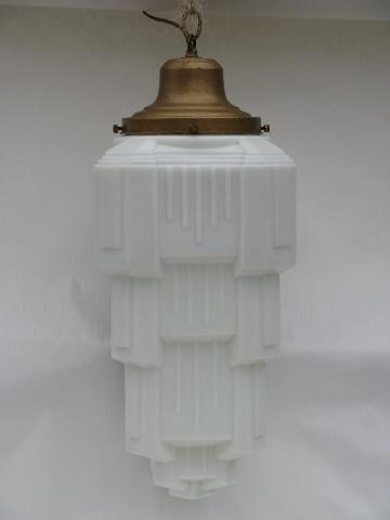 photo of huge art deco vintage skyscraper lamp shade, 1930s hanging light, antique lighting #1