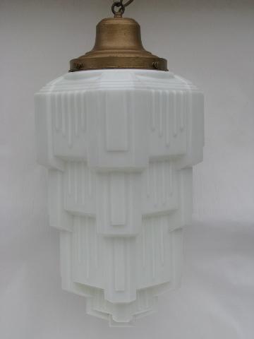 photo of huge art deco vintage skyscraper lamp shade, 1930s hanging light, antique lighting #2