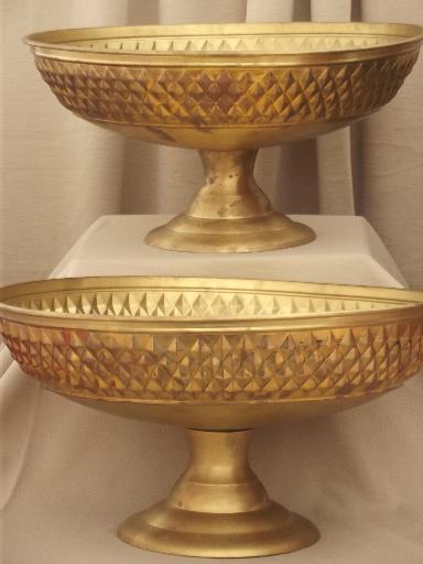 photo of huge brass brazier bowls, pair of decorative solid brass planters #1