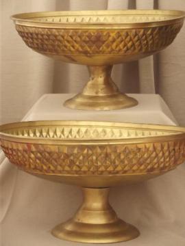 catalog photo of huge brass brazier bowls, pair of decorative solid brass planters