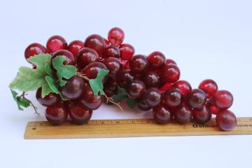 catalog photo of huge bunch of red grapes, vintage rubbery plastic grapes faux fruit, each grape over one inch across 