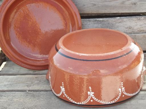 photo of huge casserole dish, vintage hand-painted terracotta pottery, E Alves Portugal #5