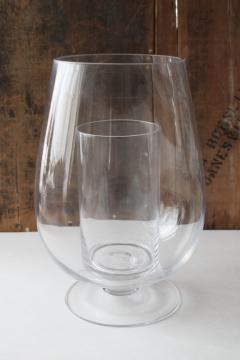 catalog photo of huge clear glass vase w/ hurricane pillar candle holder, floral or holiday display centerpiece 