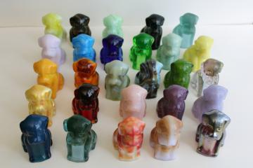 catalog photo of huge collection colored & slag glass dogs, Boyds pooch dog figurines lot of pooches