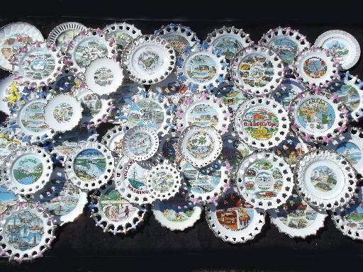 photo of huge collection of 50+ vintage souvenir plates, state maps, tourist traps #1