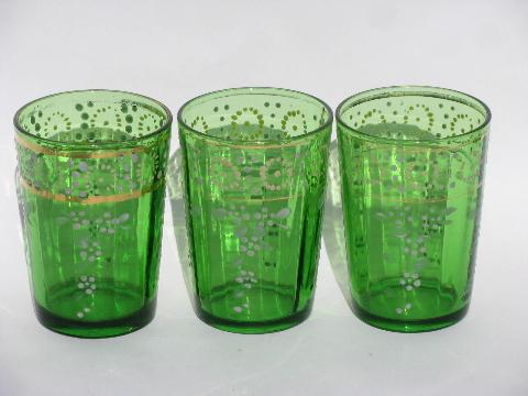 photo of huge collection of forest green glasses, vintage & antique glass tumbler lot #2