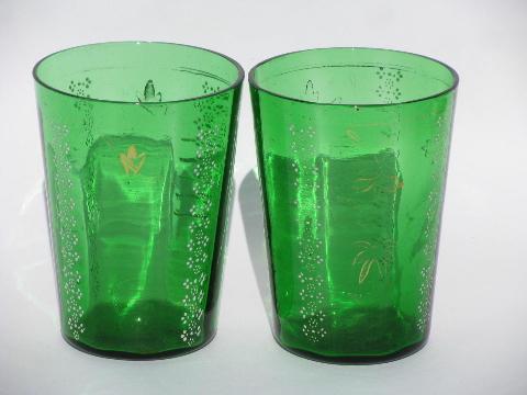 photo of huge collection of forest green glasses, vintage & antique glass tumbler lot #5