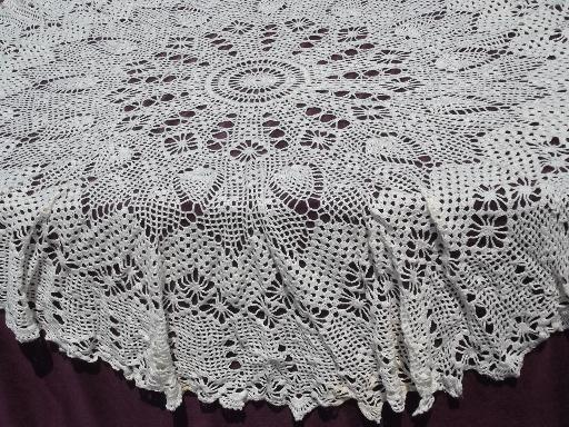 photo of huge cotton lace doily tablecloth, vintage ivory lacy crochet table cover #1