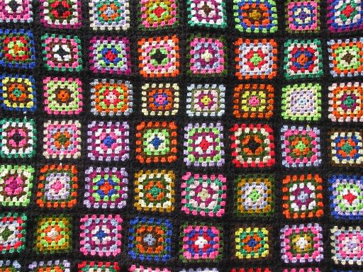 photo of huge cozy vintage afghan throw blanket, retro granny squares crochet #1