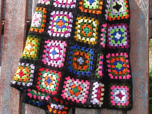 photo of huge cozy vintage afghan throw blanket, retro granny squares crochet #2