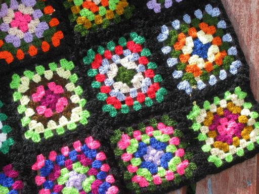 photo of huge cozy vintage afghan throw blanket, retro granny squares crochet #3