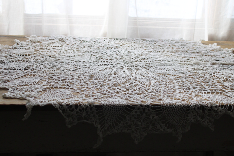 photo of huge crochet doily, boho cottage lace tablecloth or table topper handmade crochet pineapple pattern  #1