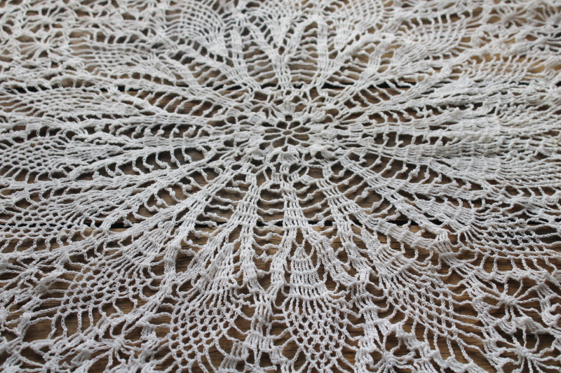 photo of huge crochet doily, boho cottage lace tablecloth or table topper handmade crochet pineapple pattern  #4