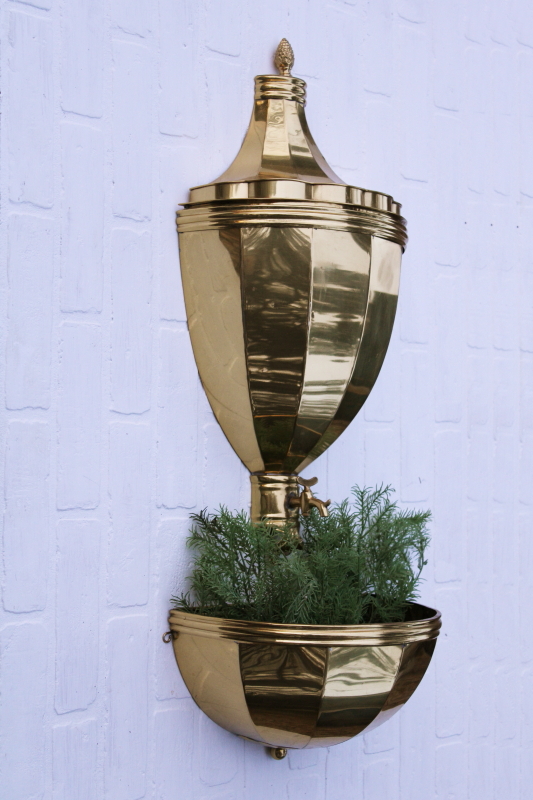 photo of huge decorative lavabo planter basin, vintage solid brass made in Italy, polished gleaming gold #1