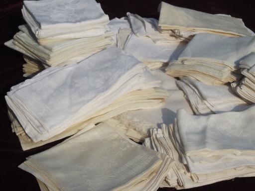 photo of huge estate lot 150+ Irish linen and cotton damask napkins, vintage and antique #1