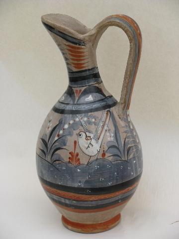 photo of huge ewer pitcher, vintage Mexican hand-painted Zuni art pottery #1