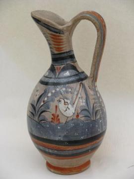 catalog photo of huge ewer pitcher, vintage Mexican hand-painted Zuni art pottery