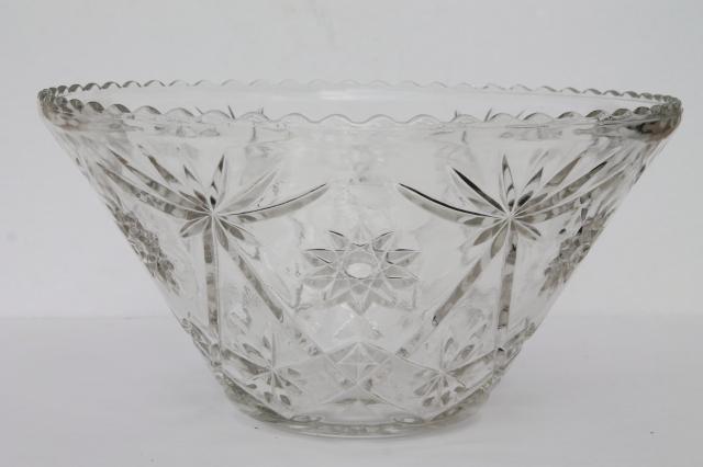 photo of huge glass punch bowl & stand, vintage Anchor Hocking EAPC star pattern prescut #3