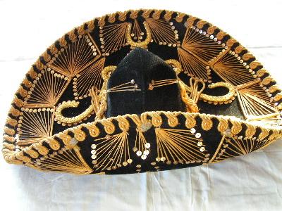 photo of huge gold embroidered velvet sombrero hat, Mexico #3