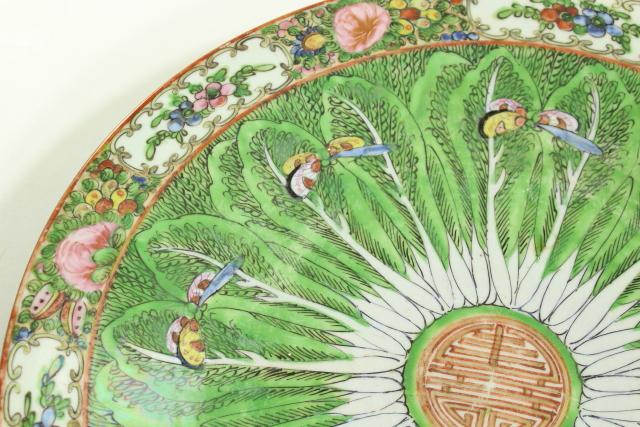 photo of huge hand painted Chinese porcelain bowl, dragonflies & bok choy cabbage flower #4