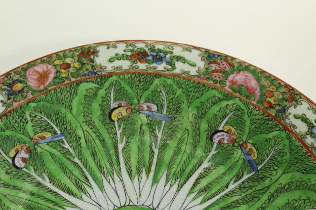 photo of huge hand painted Chinese porcelain bowl, dragonflies & bok choy cabbage flower #5