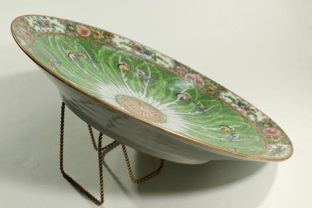 photo of huge hand painted Chinese porcelain bowl, dragonflies & bok choy cabbage flower #6