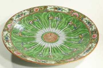 catalog photo of huge hand painted Chinese porcelain bowl, dragonflies & bok choy cabbage flower
