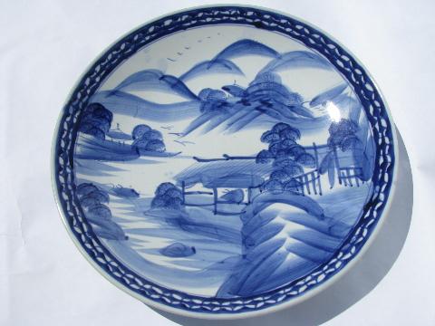 photo of huge hand-painted Chinese blue&white pottery low bowl or charger plate #1